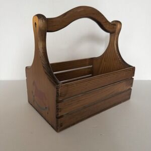 Vintage Wood‎ Slat Basket Storage Bin Caddy Organizer Painted Rocking Horse